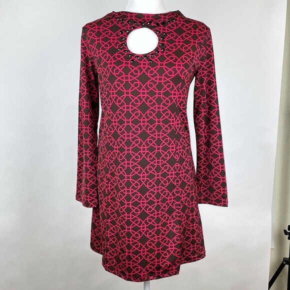 NWT Tracy Negoshian Size S Brown Pink Octagon Geometric Dress TN157-Ginger - Picture 1 of 12